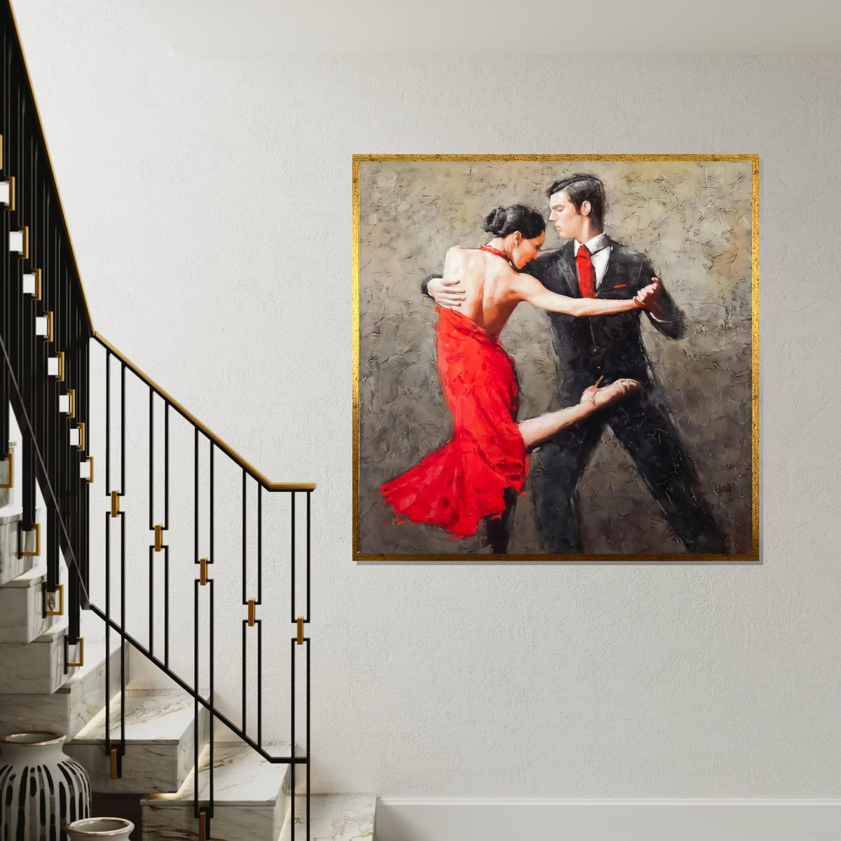 Tango Dancers Canvas, Red Dress Art, Passionate Dance Wall Art, Ballroom Poster, Wall Art Canvas Design, Ready To Hang Decoration