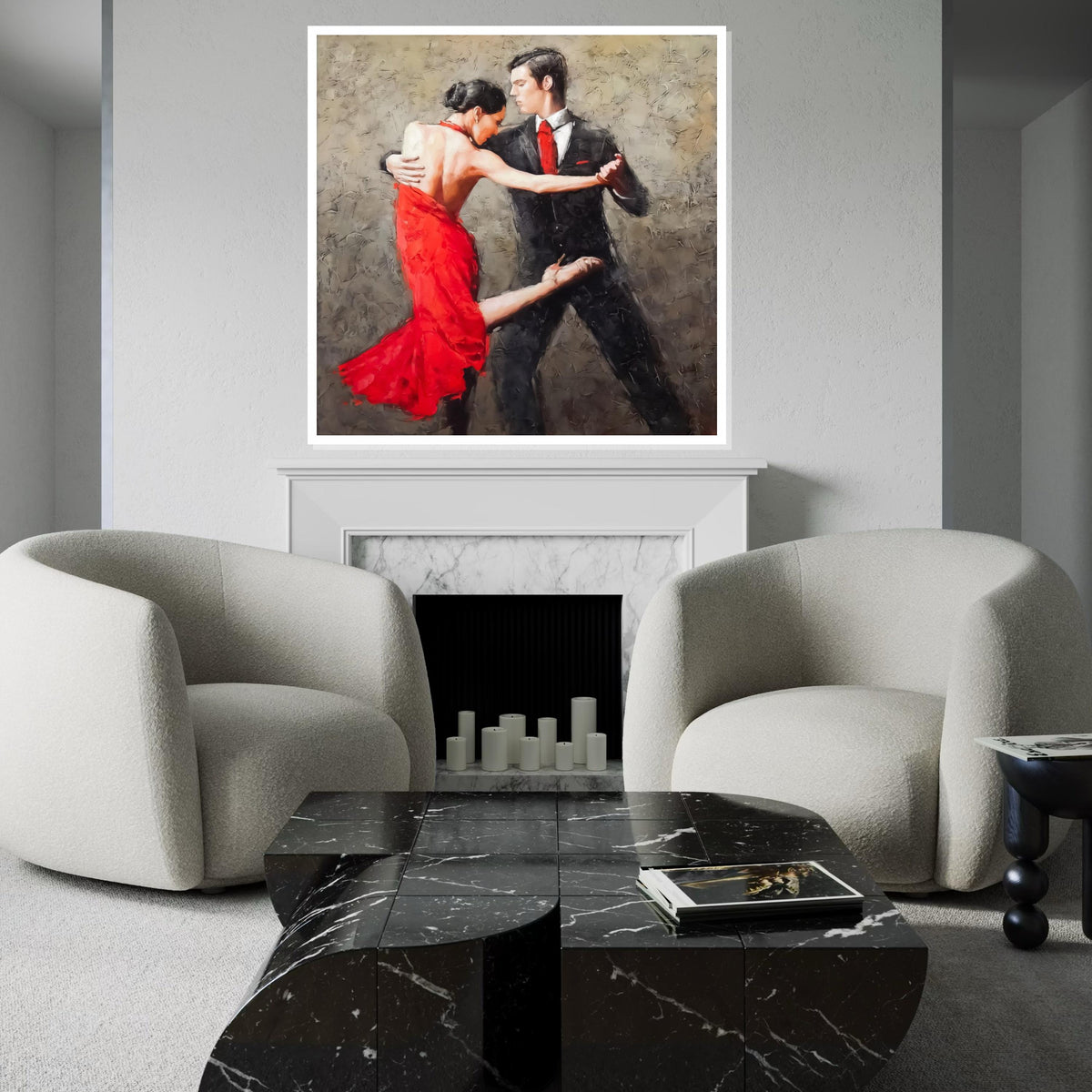 Tango Dancers Canvas, Red Dress Art, Passionate Dance Wall Art, Ballroom Poster, Wall Art Canvas Design, Ready To Hang Decoration