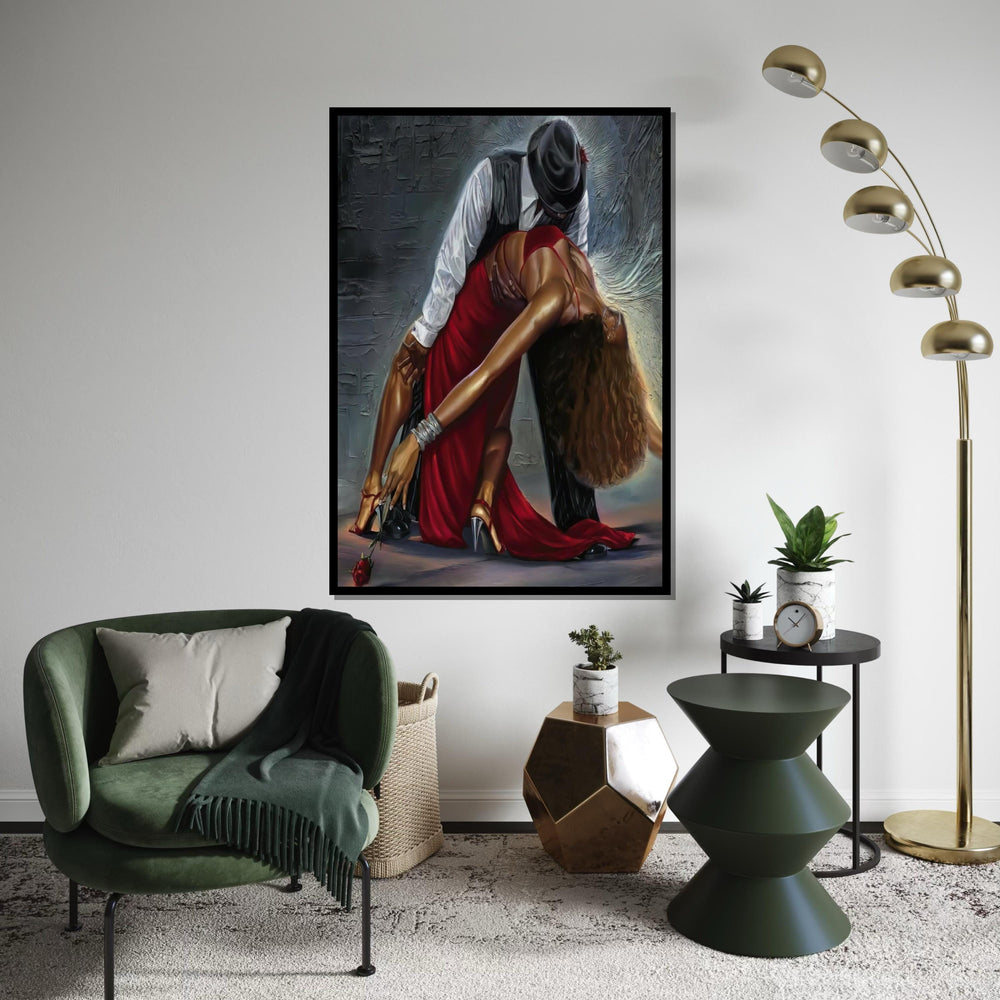 Tango Elegance Canvas, Red Dress Dance Art, Passionate Dance Print, Wall Art Canvas Design, Ready to Hang Home Décor