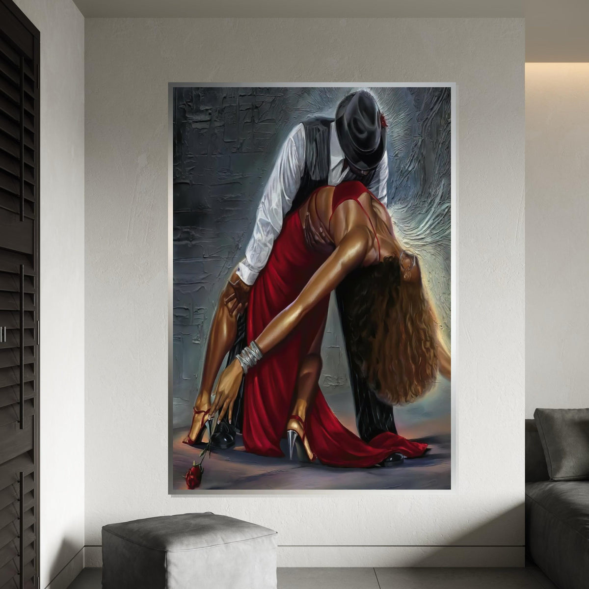 Tango Elegance Canvas, Red Dress Dance Art, Passionate Dance Print, Wall Art Canvas Design, Ready to Hang Home Décor