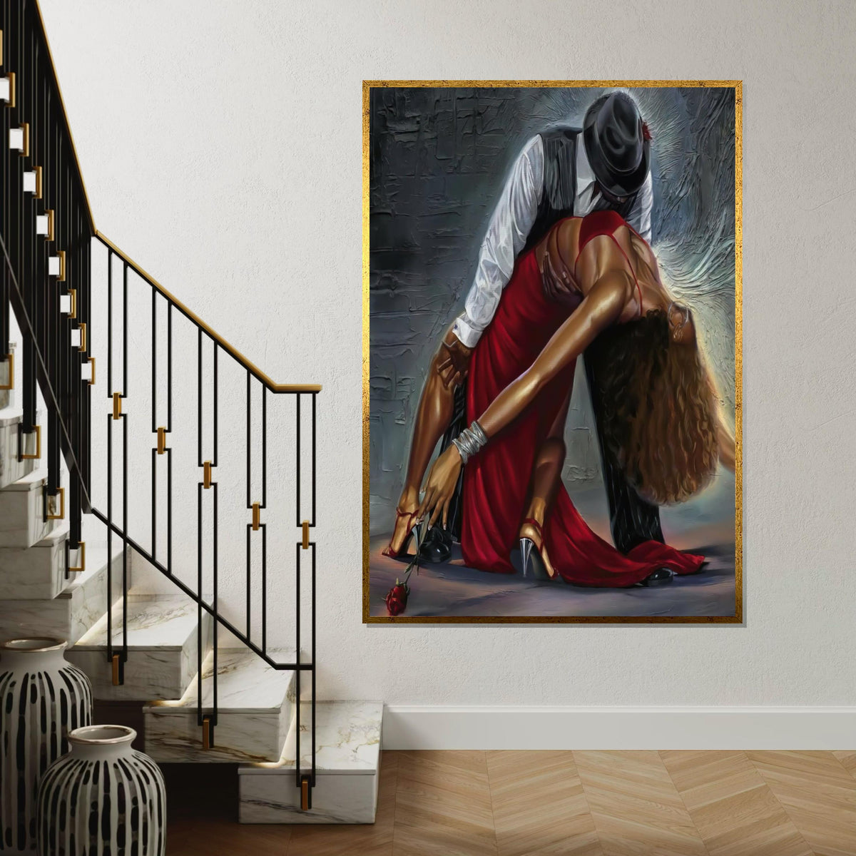 Tango Elegance Canvas, Red Dress Dance Art, Passionate Dance Print, Wall Art Canvas Design, Ready to Hang Home Décor
