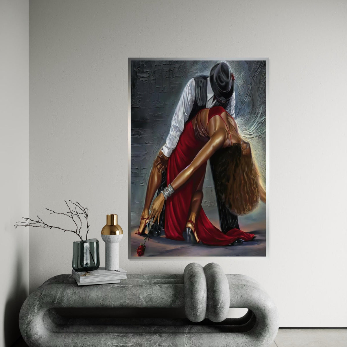 Tango Elegance Canvas, Red Dress Dance Art, Passionate Dance Print, Wall Art Canvas Design, Ready to Hang Home Décor