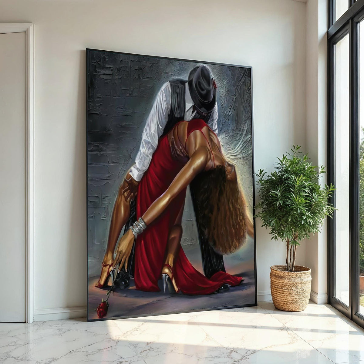 Tango Elegance Canvas, Red Dress Dance Art, Passionate Dance Print, Wall Art Canvas Design, Ready to Hang Home Décor