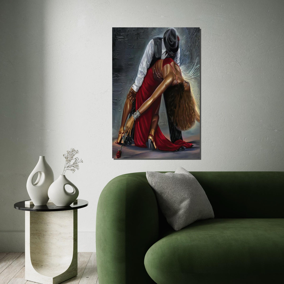 Tango Elegance Canvas, Red Dress Dance Art, Passionate Dance Print, Wall Art Canvas Design, Ready to Hang Home Décor