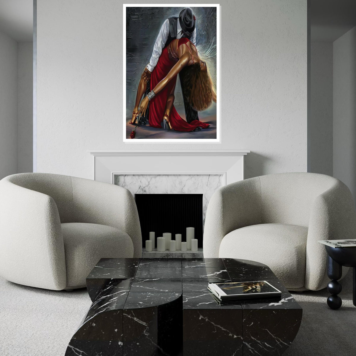 Tango Elegance Canvas, Red Dress Dance Art, Passionate Dance Print, Wall Art Canvas Design, Ready to Hang Home Décor