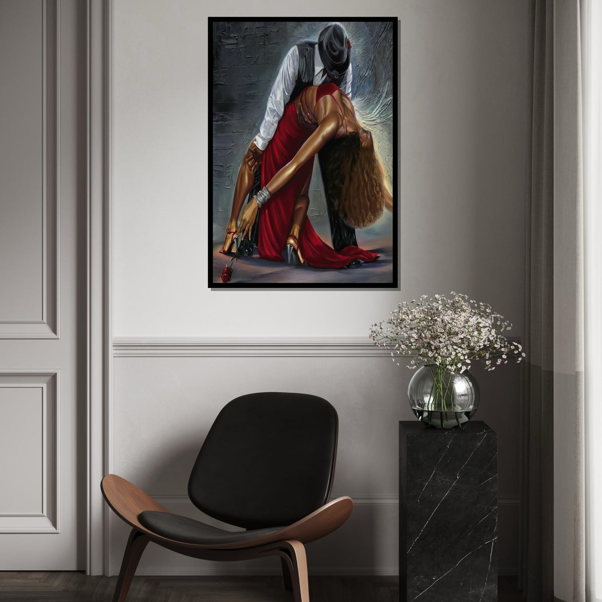 Tango Elegance Canvas, Red Dress Dance Art, Passionate Dance Print, Wall Art Canvas Design, Ready to Hang Home Décor