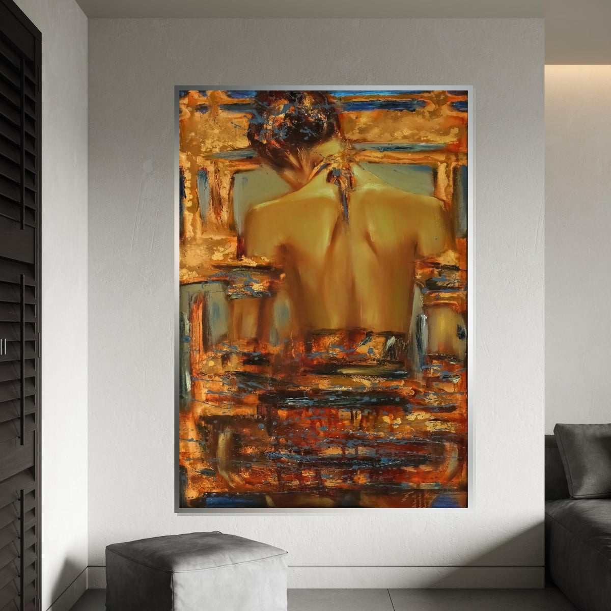 Abstract Woman Canvas, Back Portrait Art, Wall Art Canvas Design, Modern Decor, Colorful Painting, Autumn Tones, Ready to Hang