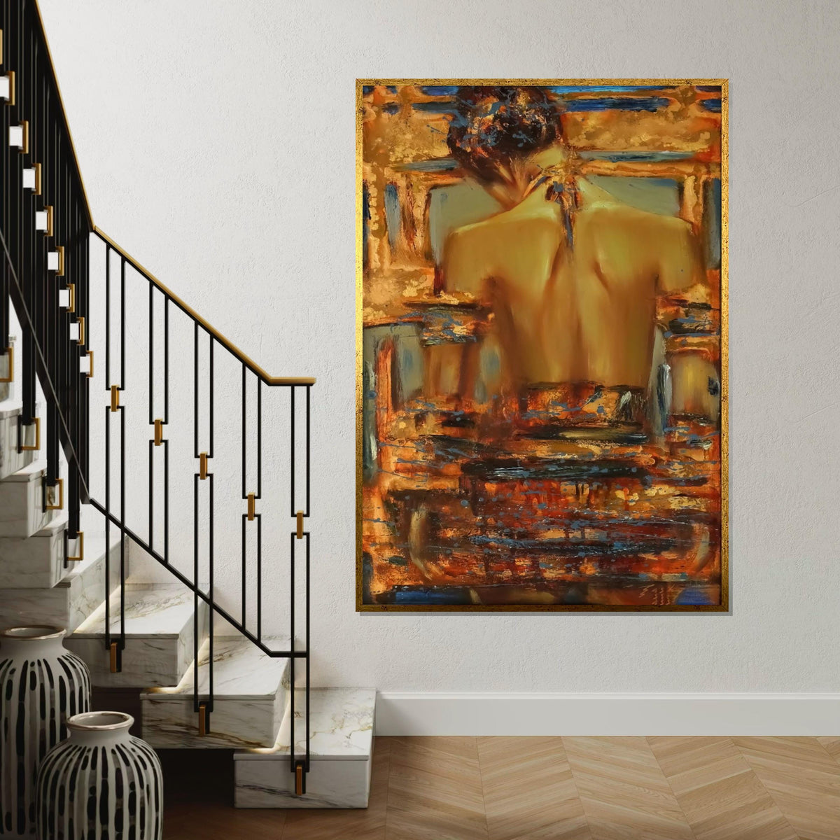 Abstract Woman Canvas, Back Portrait Art, Wall Art Canvas Design, Modern Decor, Colorful Painting, Autumn Tones, Ready to Hang