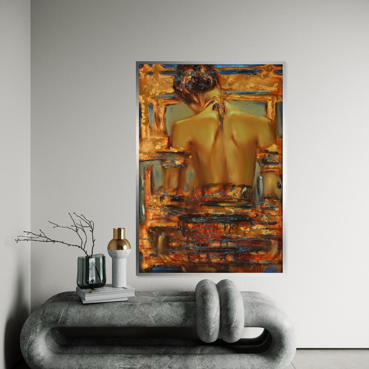 Abstract Woman Canvas, Back Portrait Art, Wall Art Canvas Design, Modern Decor, Colorful Painting, Autumn Tones, Ready to Hang