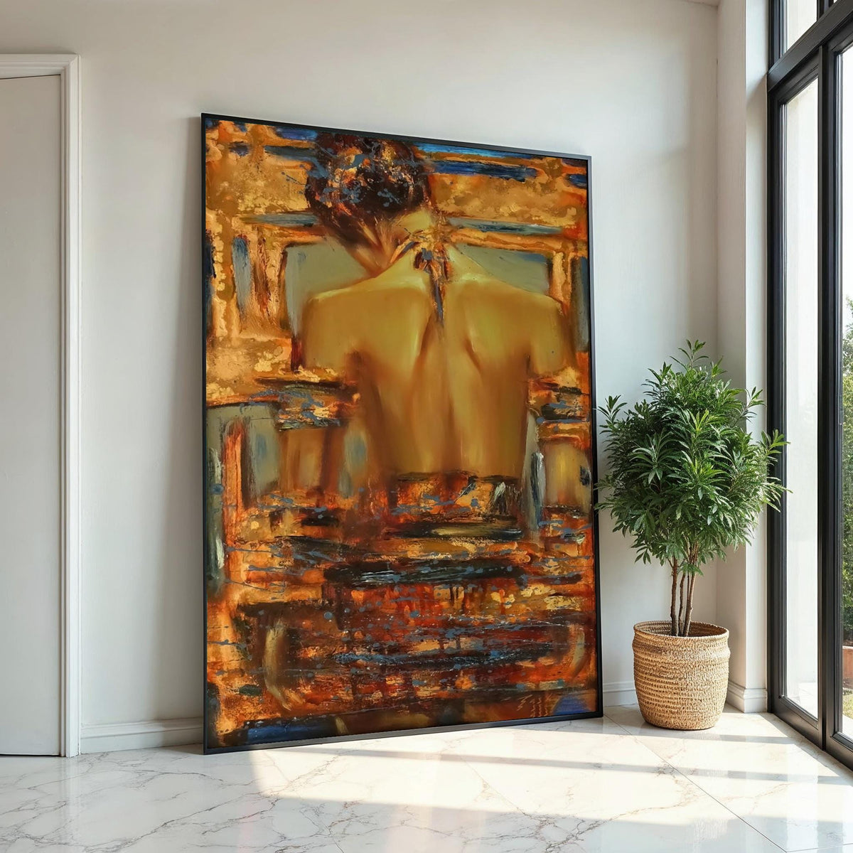 Abstract Woman Canvas, Back Portrait Art, Wall Art Canvas Design, Modern Decor, Colorful Painting, Autumn Tones, Ready to Hang