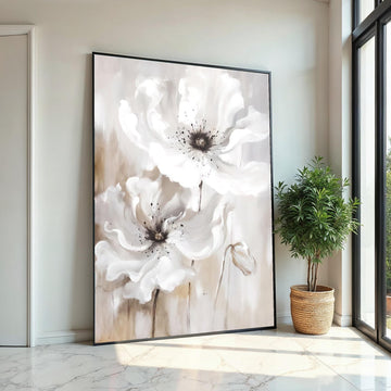 White Floral Canvas, Abstract Flower Wall Art, Elegant Petals Print, Nature Wall Art Canvas Design, Ready To Hang Home Decor