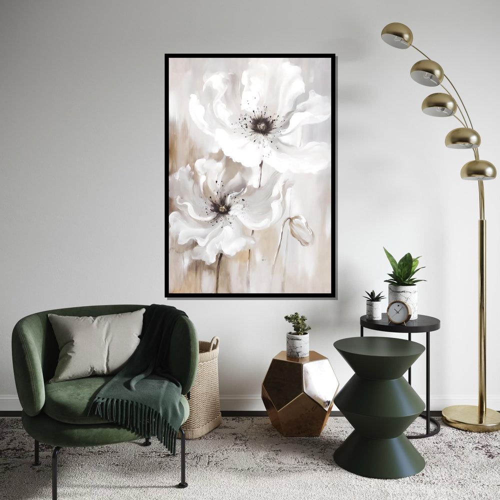 White Floral Canvas, Abstract Flower Wall Art, Elegant Petals Print, Nature Wall Art Canvas Design, Ready To Hang Home Decor