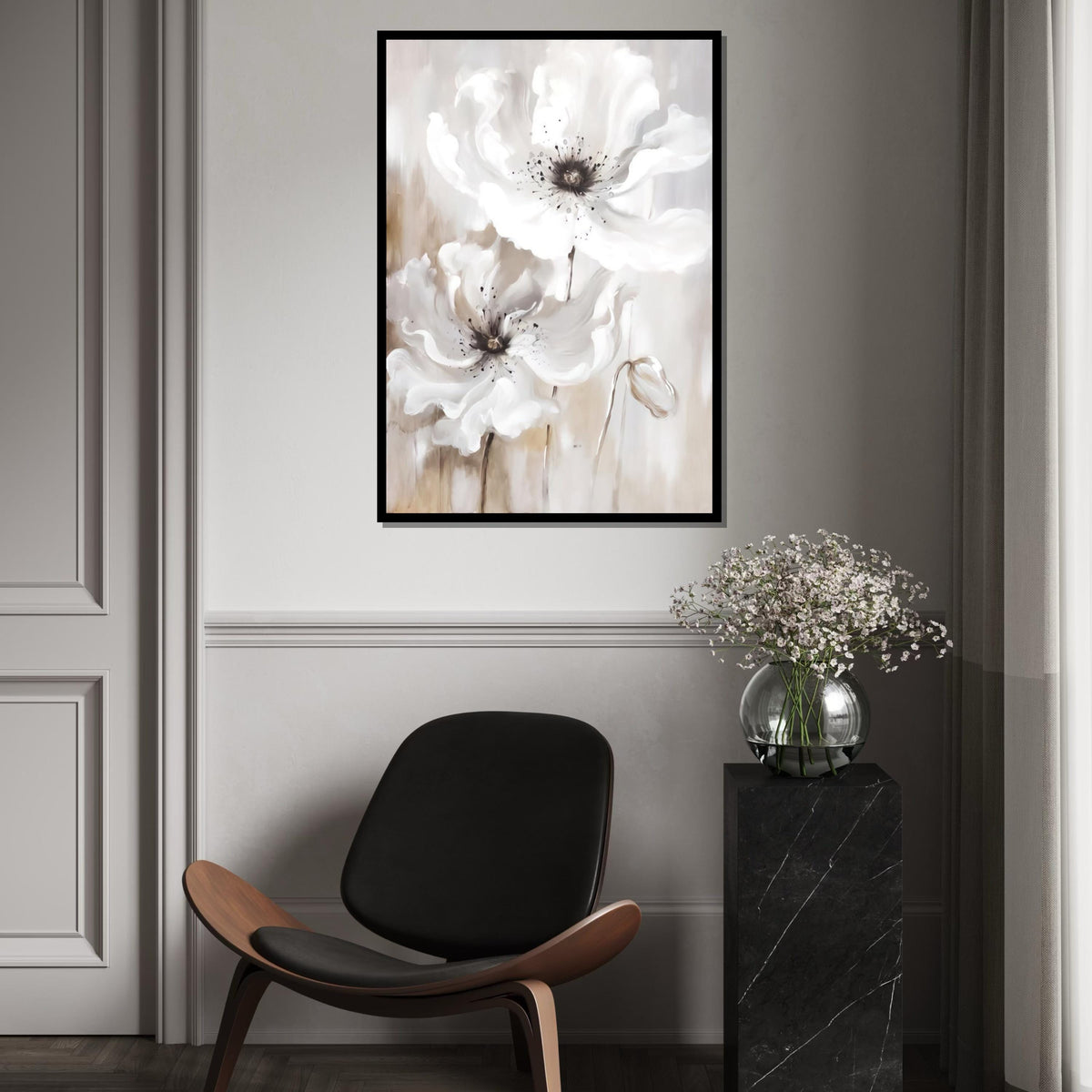 White Floral Canvas, Abstract Flower Wall Art, Elegant Petals Print, Nature Wall Art Canvas Design, Ready To Hang Home Decor