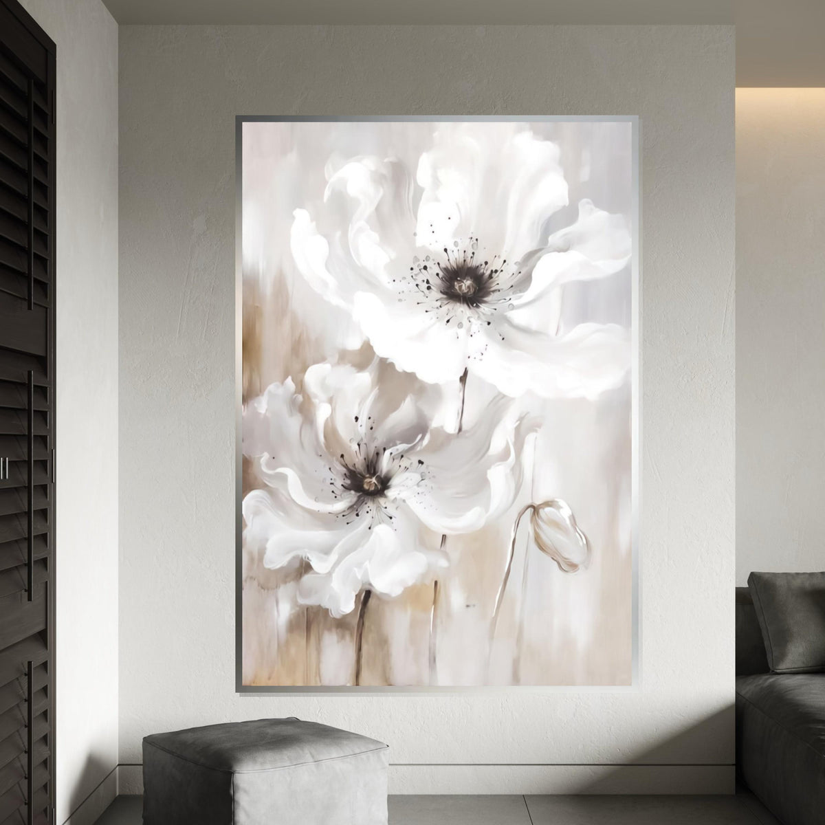 White Floral Canvas, Abstract Flower Wall Art, Elegant Petals Print, Nature Wall Art Canvas Design, Ready To Hang Home Decor