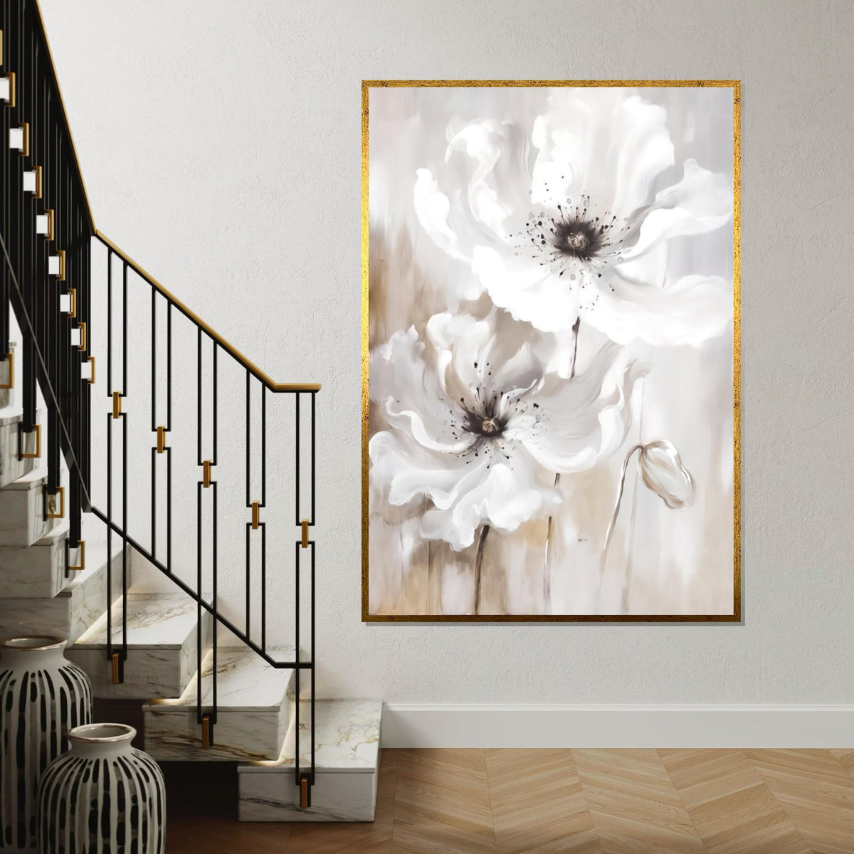 White Floral Canvas, Abstract Flower Wall Art, Elegant Petals Print, Nature Wall Art Canvas Design, Ready To Hang Home Decor