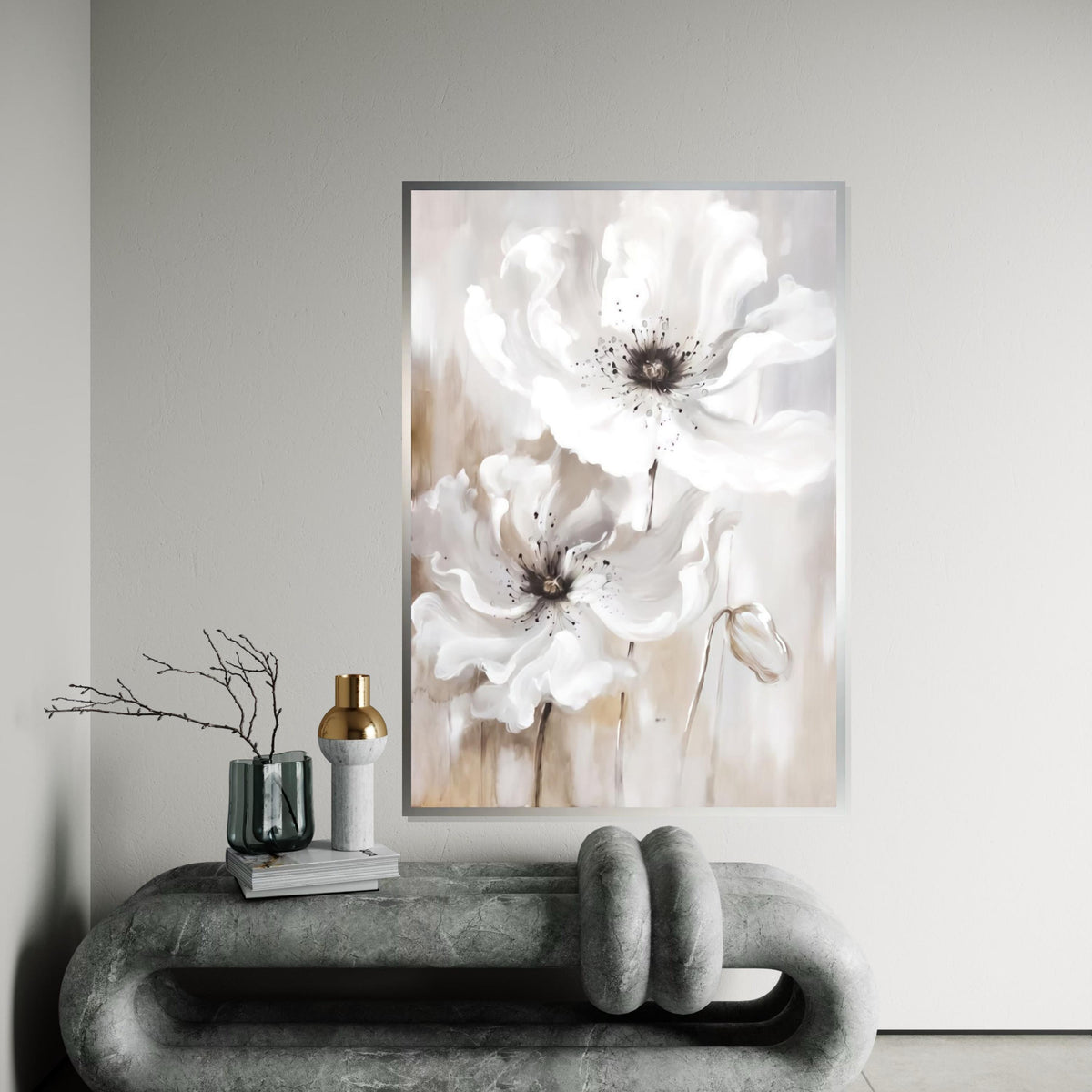White Floral Canvas, Abstract Flower Wall Art, Elegant Petals Print, Nature Wall Art Canvas Design, Ready To Hang Home Decor