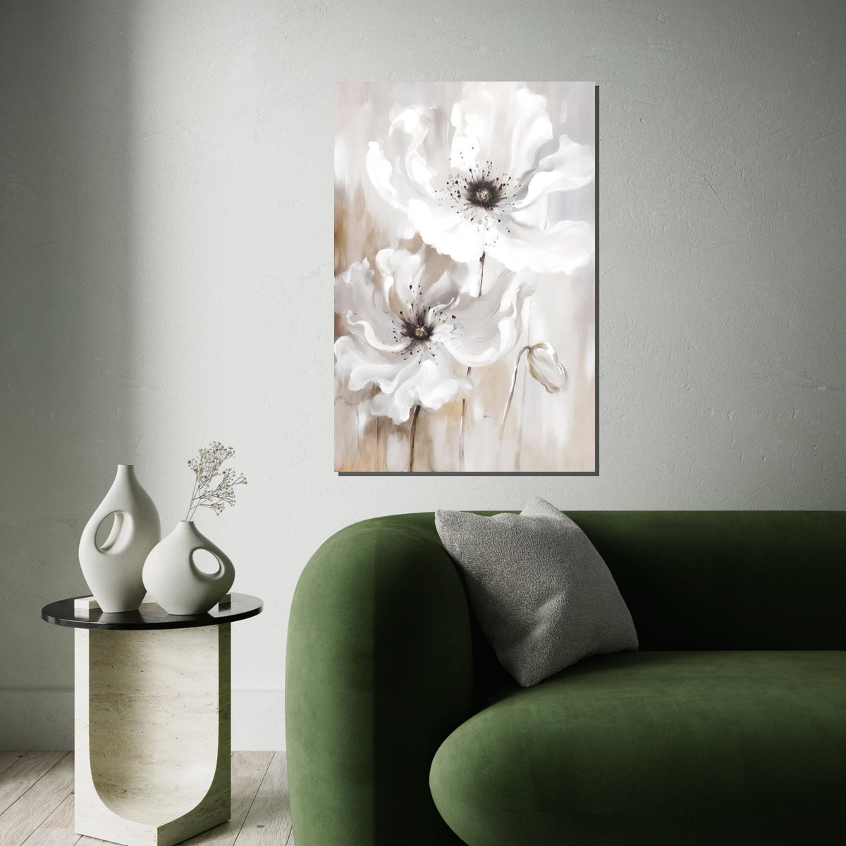 White Floral Canvas, Abstract Flower Wall Art, Elegant Petals Print, Nature Wall Art Canvas Design, Ready To Hang Home Decor