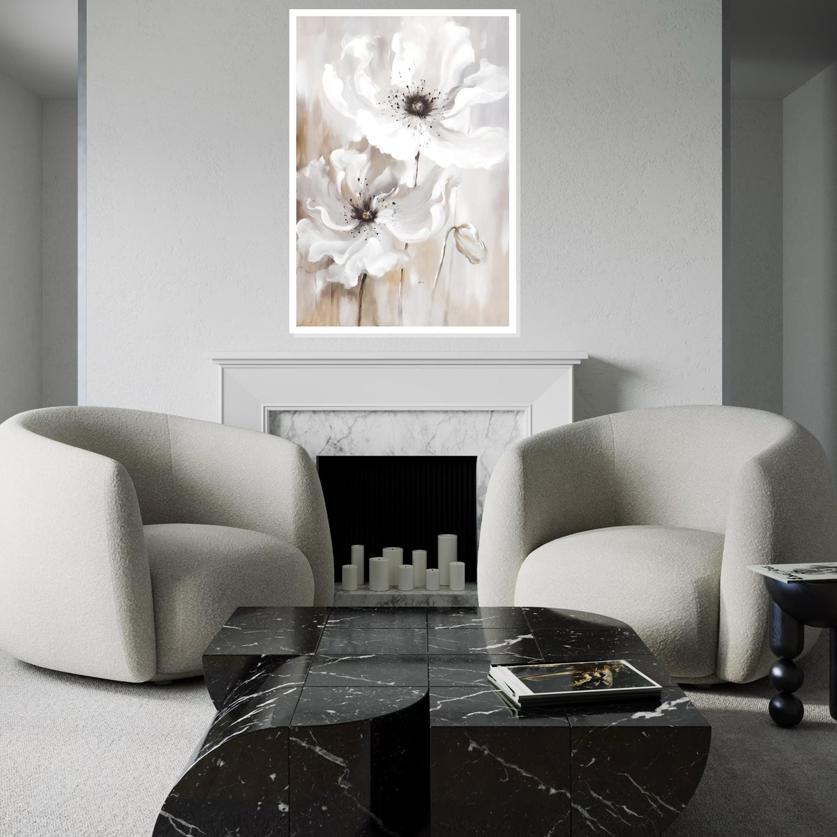 White Floral Canvas, Abstract Flower Wall Art, Elegant Petals Print, Nature Wall Art Canvas Design, Ready To Hang Home Decor