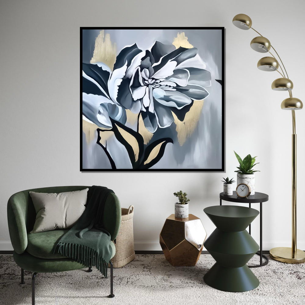 Monochrome Blossom Canvas, Floral Wall Art, Abstract Flower Print, Wall Art Canvas Design, Ready to Hang Decoration, Elegant Décor