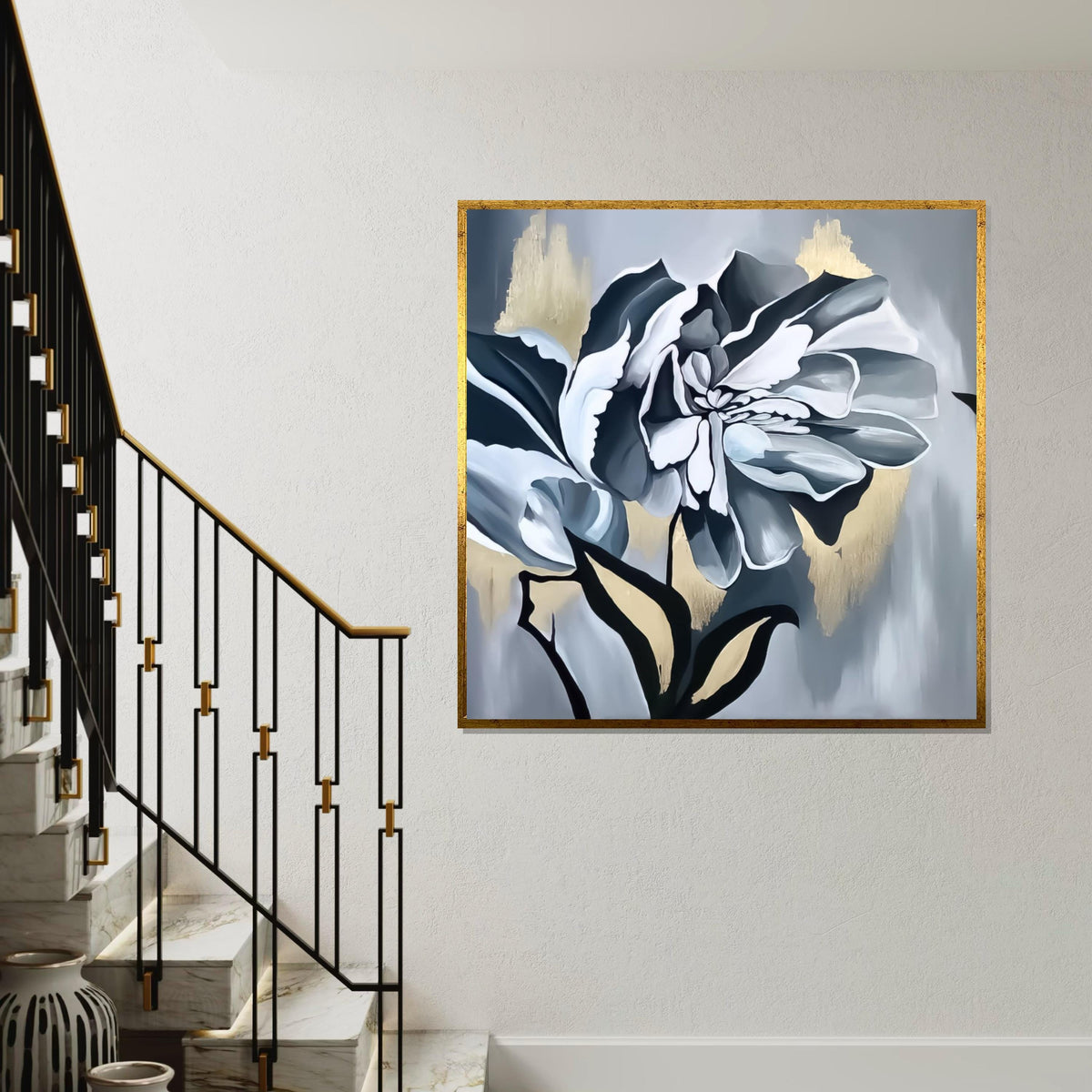Monochrome Blossom Canvas, Floral Wall Art, Abstract Flower Print, Wall Art Canvas Design, Ready to Hang Decoration, Elegant Décor