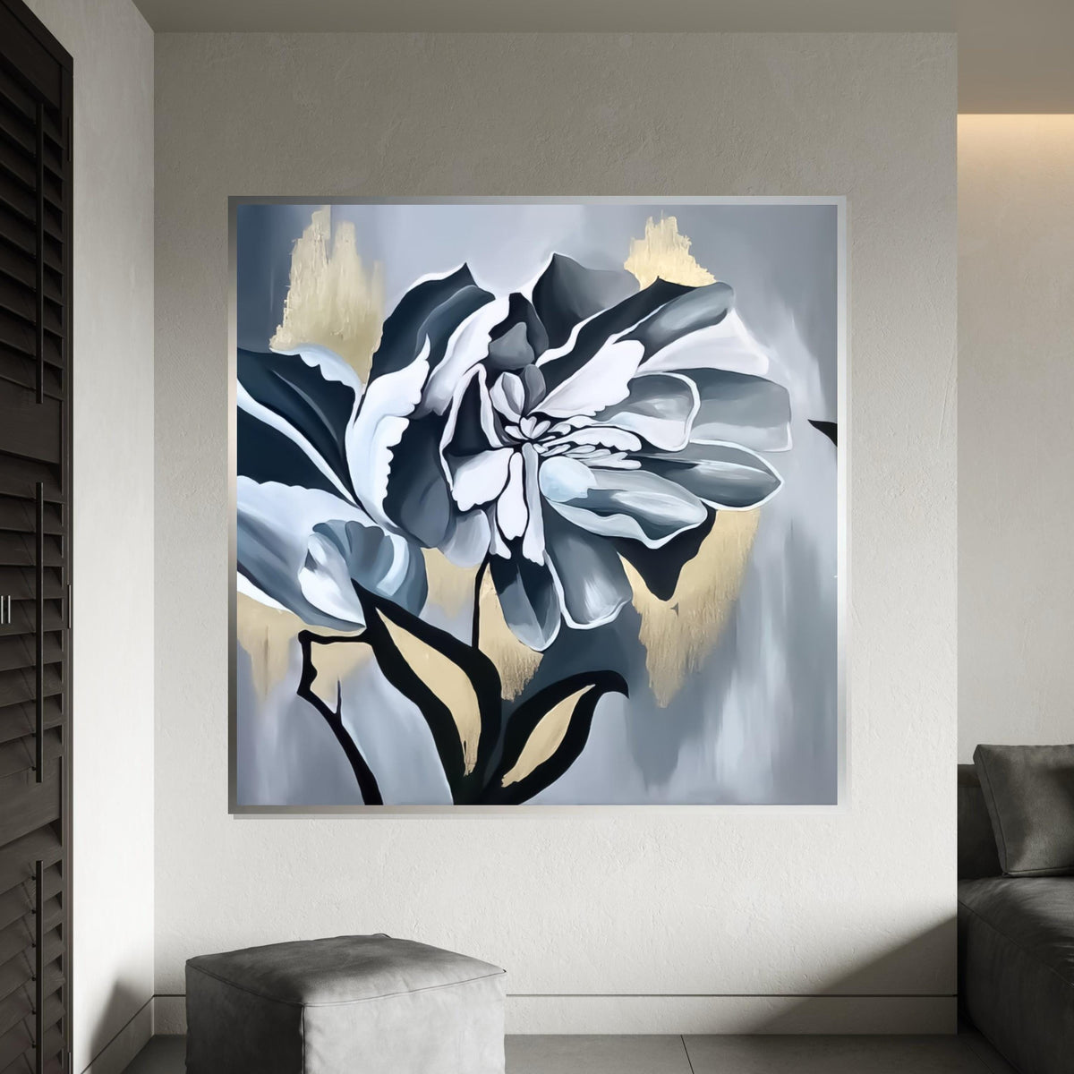 Monochrome Blossom Canvas, Floral Wall Art, Abstract Flower Print, Wall Art Canvas Design, Ready to Hang Decoration, Elegant Décor