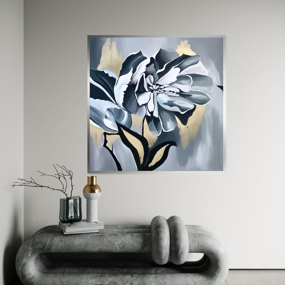 Monochrome Blossom Canvas, Floral Wall Art, Abstract Flower Print, Wall Art Canvas Design, Ready to Hang Decoration, Elegant Décor