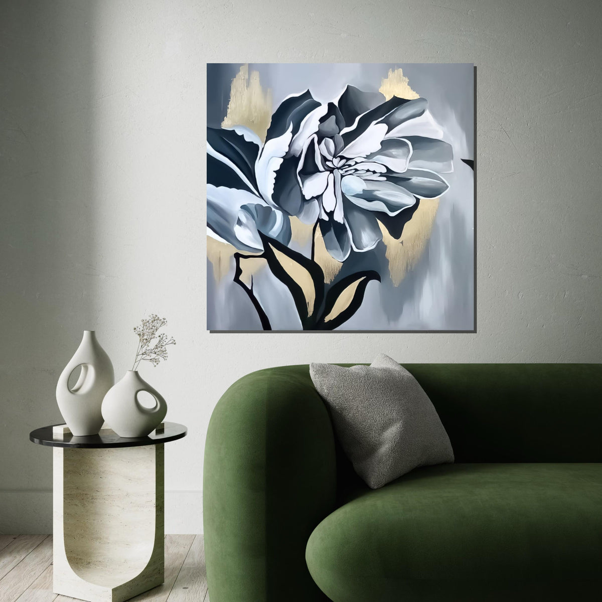 Monochrome Blossom Canvas, Floral Wall Art, Abstract Flower Print, Wall Art Canvas Design, Ready to Hang Decoration, Elegant Décor