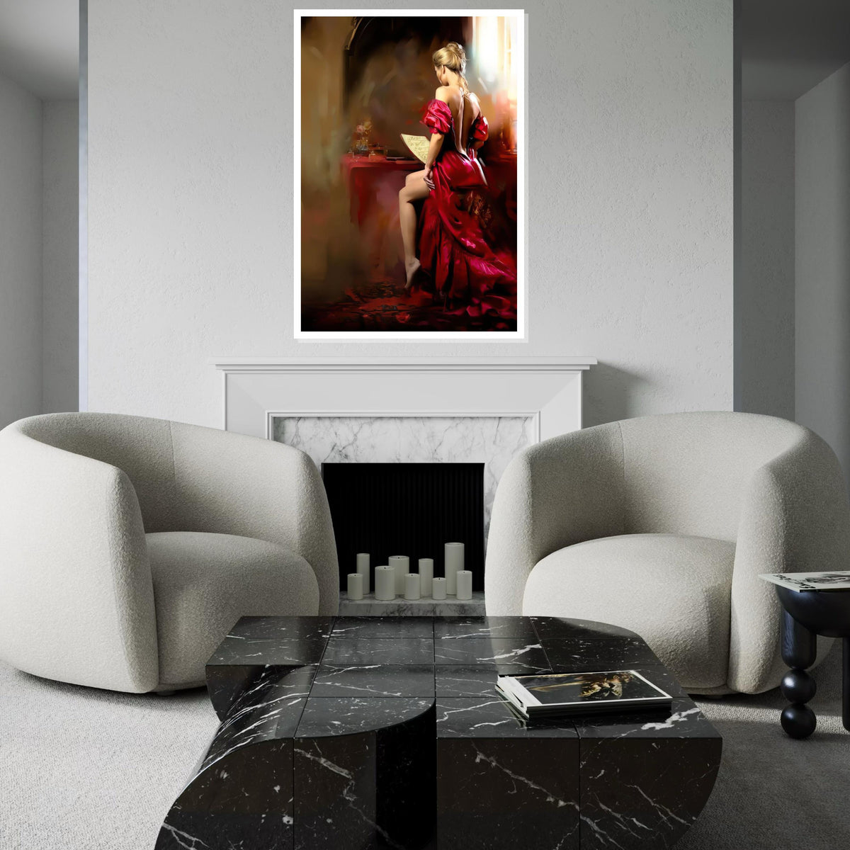Elegant Lady in Red Canvas, Woman Reading Art, Glamorous Wall Art Canvas Design, Ready to Hang, Vintage Style Home Decor