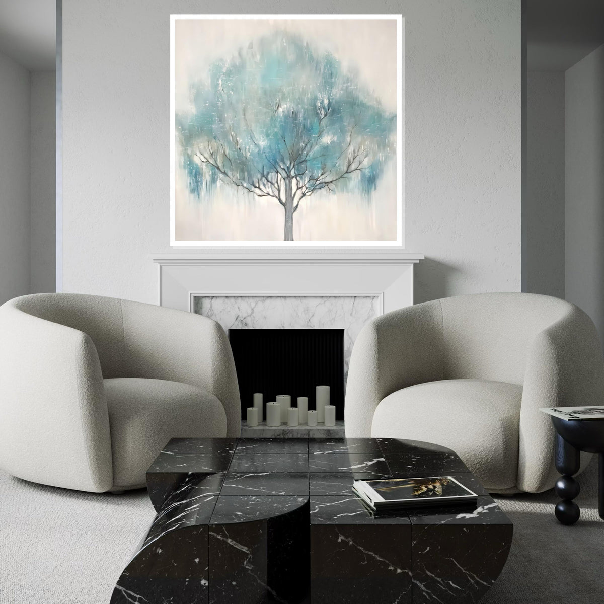 Mystical Blue Tree Canvas, Abstract Tree Wall Art, Nature Wall Print, Canvas Design, Ready to Hang Decor, Elegant Tree Art Print