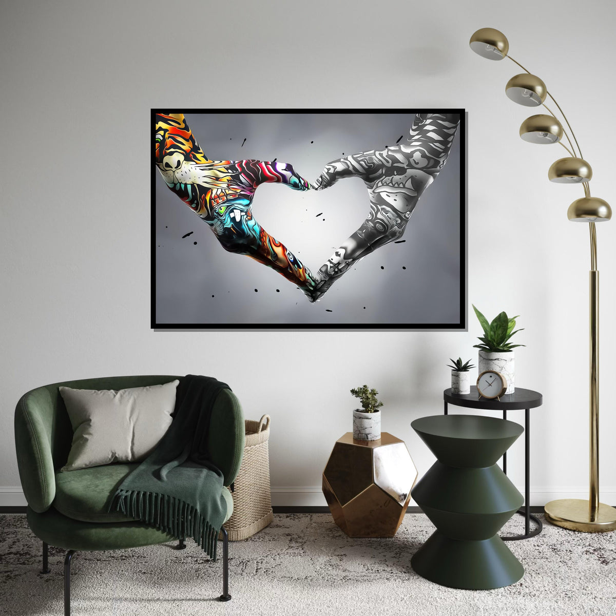 Heart Hands Graffiti, Colorful  Monochrome Art, Wall Art Canvas Design, Artistic Hand Decor, Ready To Hang Inspiration, Abstract Love
