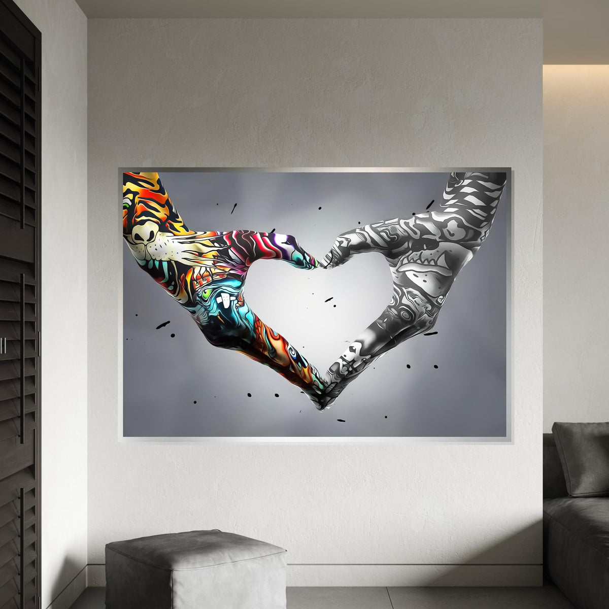 Heart Hands Graffiti, Colorful  Monochrome Art, Wall Art Canvas Design, Artistic Hand Decor, Ready To Hang Inspiration, Abstract Love