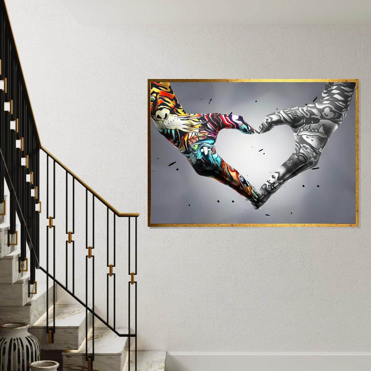 Heart Hands Graffiti, Colorful  Monochrome Art, Wall Art Canvas Design, Artistic Hand Decor, Ready To Hang Inspiration, Abstract Love