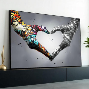Heart Hands Graffiti, Colorful  Monochrome Art, Wall Art Canvas Design, Artistic Hand Decor, Ready To Hang Inspiration, Abstract Love