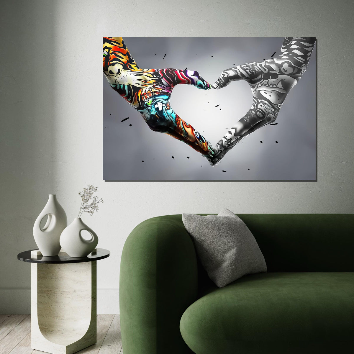 Heart Hands Graffiti, Colorful  Monochrome Art, Wall Art Canvas Design, Artistic Hand Decor, Ready To Hang Inspiration, Abstract Love