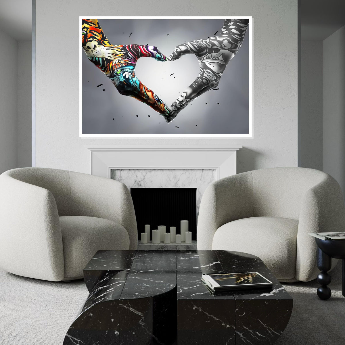 Heart Hands Graffiti, Colorful  Monochrome Art, Wall Art Canvas Design, Artistic Hand Decor, Ready To Hang Inspiration, Abstract Love