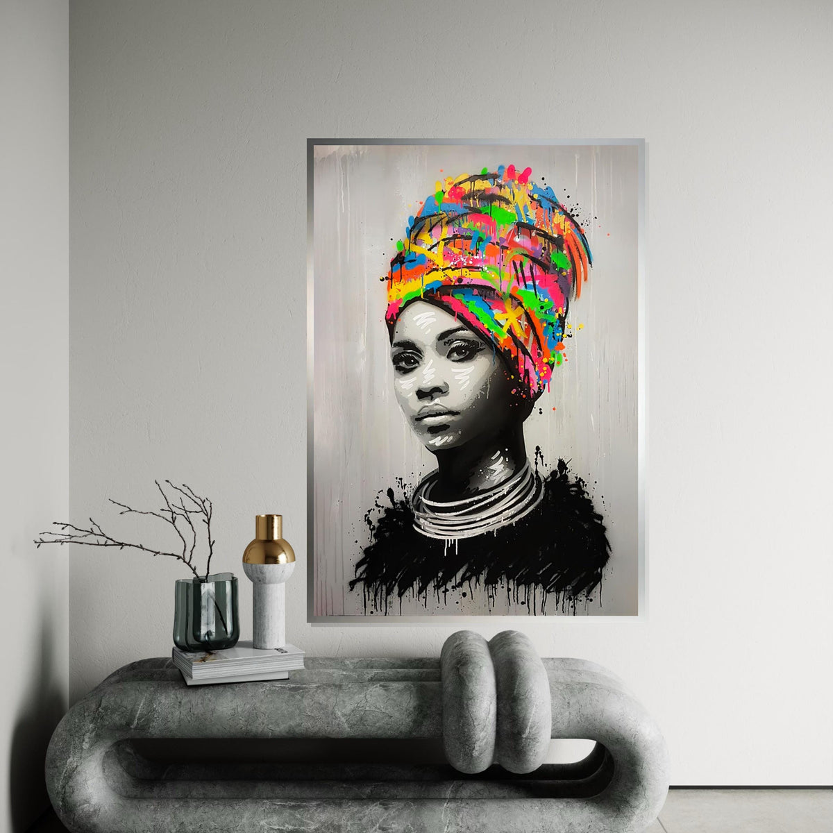 Vibrant Headdress Portrait, Multicolor Headwrap Canvas, Modern Art, Wall Art Canvas Design, Ready To Hang Decoration