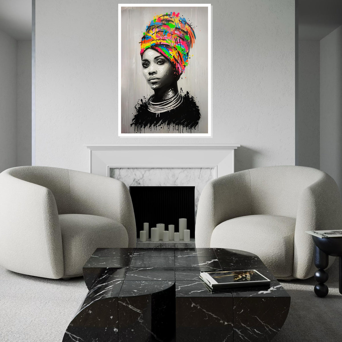 Vibrant Headdress Portrait, Multicolor Headwrap Canvas, Modern Art, Wall Art Canvas Design, Ready To Hang Decoration