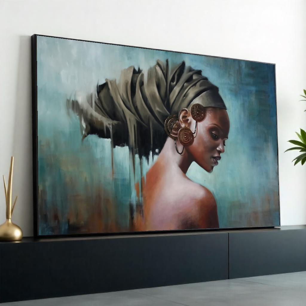 Elegant Woman in Turban, Portrait Art Canvas, Afrocentric Wall Art, Cultural Beauty Print, Wall Art Canvas Design, Ready to Hang