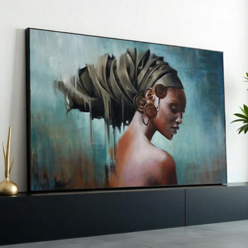 Elegant Woman in Turban, Portrait Art Canvas, Afrocentric Wall Art, Cultural Beauty Print, Wall Art Canvas Design, Ready to Hang