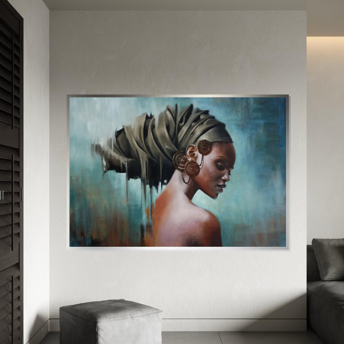 Elegant Woman in Turban, Portrait Art Canvas, Afrocentric Wall Art, Cultural Beauty Print, Wall Art Canvas Design, Ready to Hang
