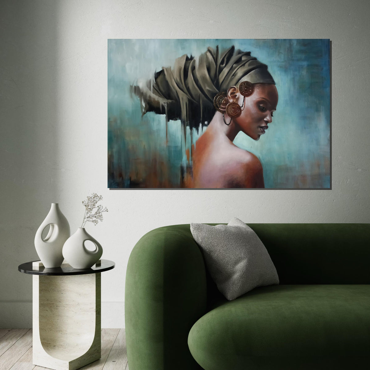 Elegant Woman in Turban, Portrait Art Canvas, Afrocentric Wall Art, Cultural Beauty Print, Wall Art Canvas Design, Ready to Hang