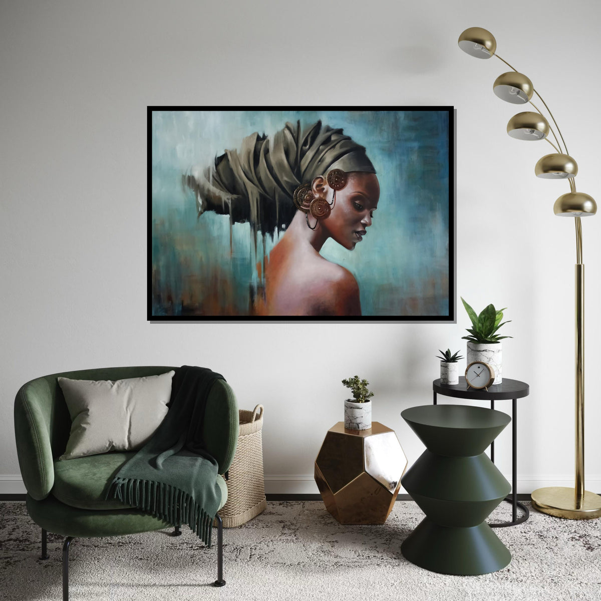 Elegant Woman in Turban, Portrait Art Canvas, Afrocentric Wall Art, Cultural Beauty Print, Wall Art Canvas Design, Ready to Hang