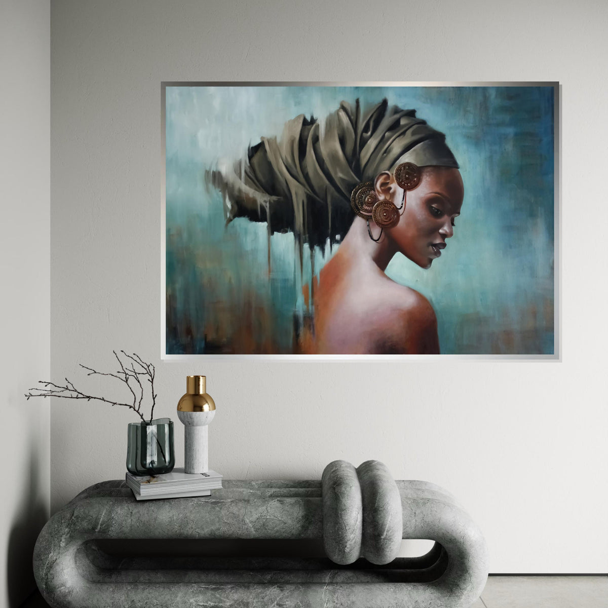 Elegant Woman in Turban, Portrait Art Canvas, Afrocentric Wall Art, Cultural Beauty Print, Wall Art Canvas Design, Ready to Hang