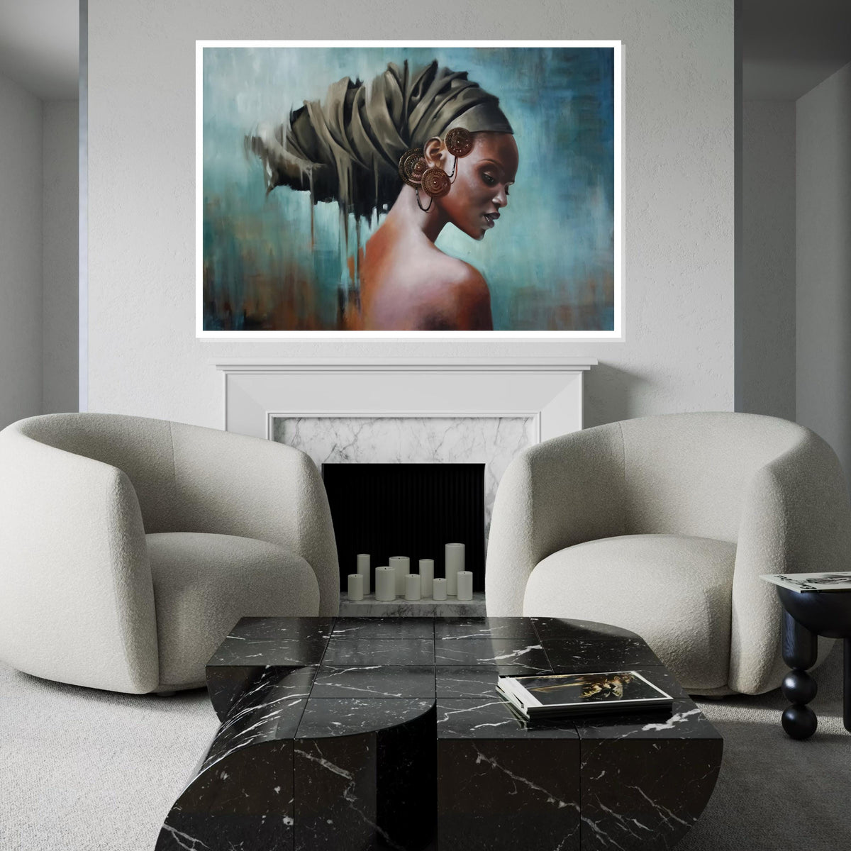 Elegant Woman in Turban, Portrait Art Canvas, Afrocentric Wall Art, Cultural Beauty Print, Wall Art Canvas Design, Ready to Hang