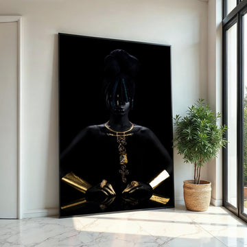 Elegant Afro Woman Canvas, Gold Jewelry Art, Portrait Wall Art, Fashion Canvas Design, Modern Décor, Ready to Hang Decoration