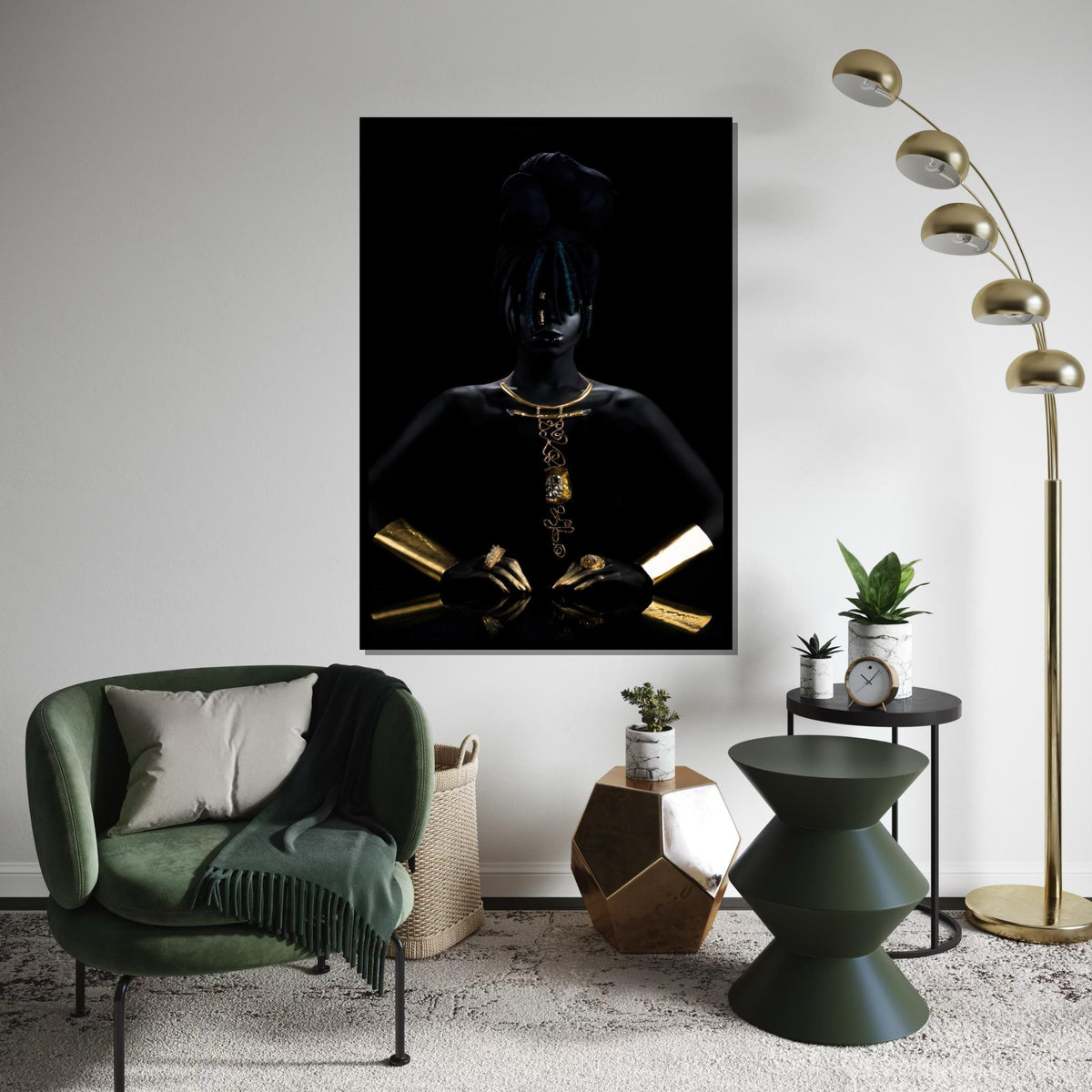 Elegant Afro Woman Canvas, Gold Jewelry Art, Portrait Wall Art, Fashion Canvas Design, Modern Décor, Ready to Hang Decoration