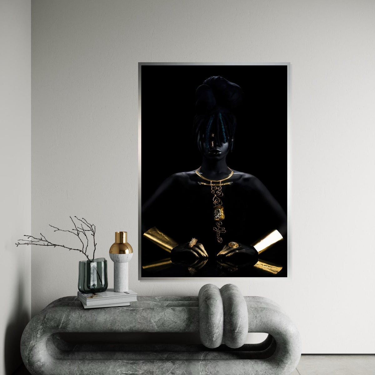 Elegant Afro Woman Canvas, Gold Jewelry Art, Portrait Wall Art, Fashion Canvas Design, Modern Décor, Ready to Hang Decoration