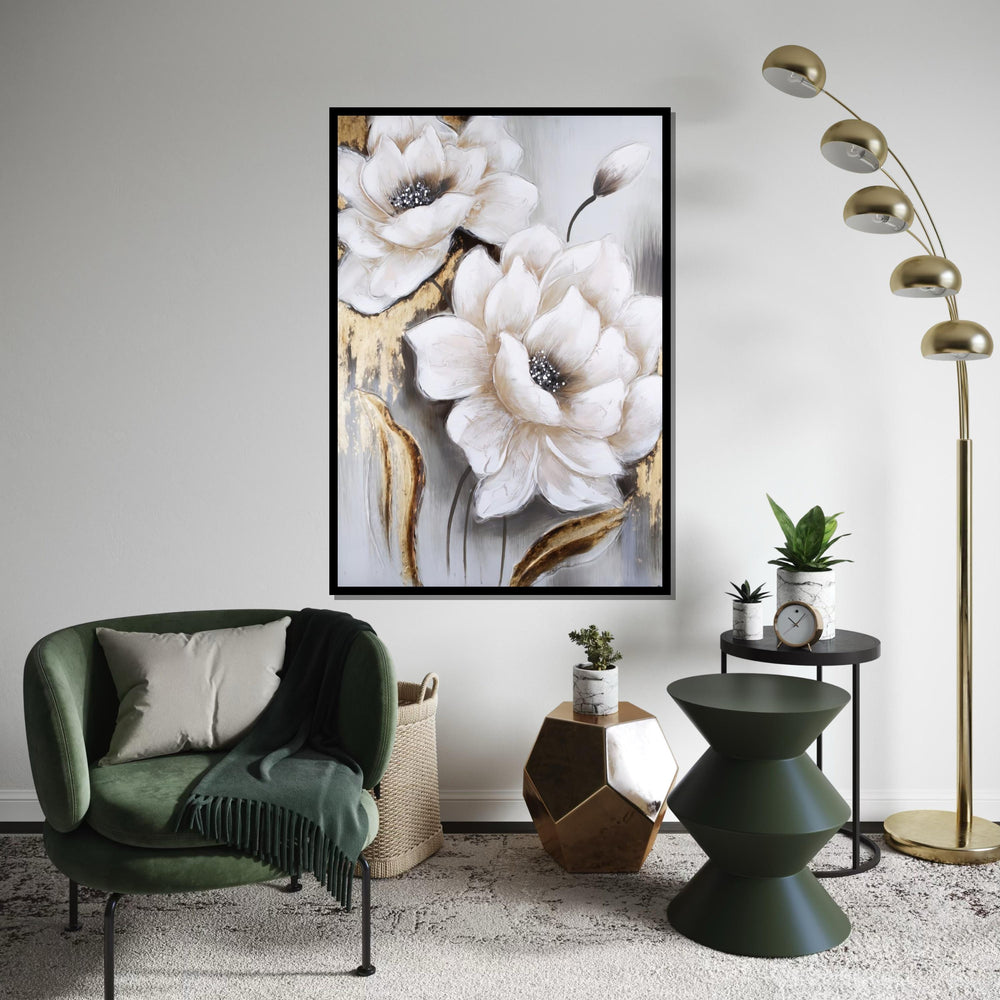 Elegant White Flowers Canvas, Floral Art, Wall Art Canvas Design, NatureInspired, Ready To Hang Decoration, Modern Botanicals