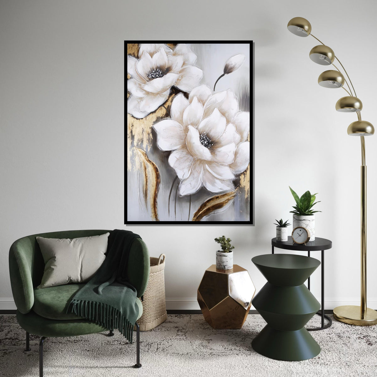 Elegant White Flowers Canvas, Floral Art, Wall Art Canvas Design, NatureInspired, Ready To Hang Decoration, Modern Botanicals