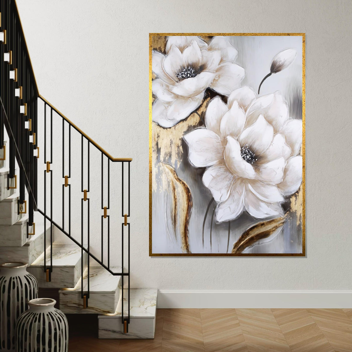 Elegant White Flowers Canvas, Floral Art, Wall Art Canvas Design, NatureInspired, Ready To Hang Decoration, Modern Botanicals